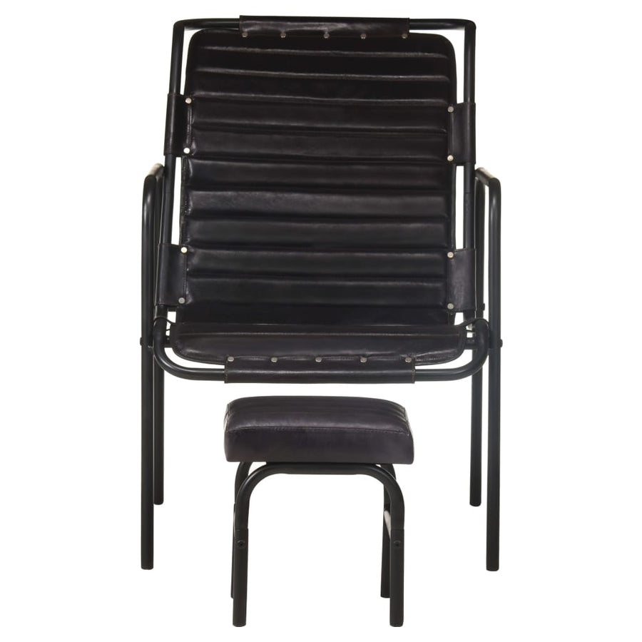 Relaxfauteuil Met Voetenbankje Echt Leer Zwart