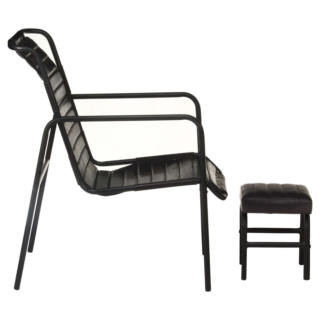 Relaxfauteuil Met Voetenbankje Echt Leer Zwart