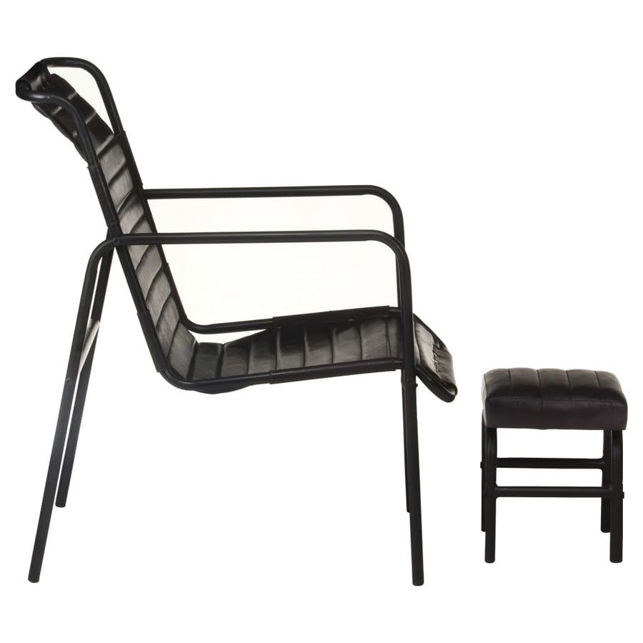 Relaxfauteuil Met Voetenbankje Echt Leer Zwart