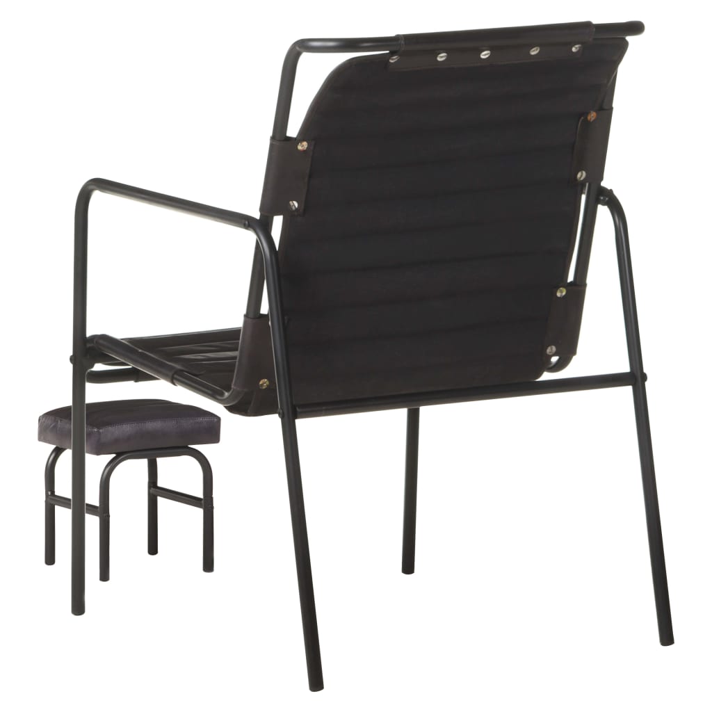 Relaxfauteuil Met Voetenbankje Echt Leer Zwart