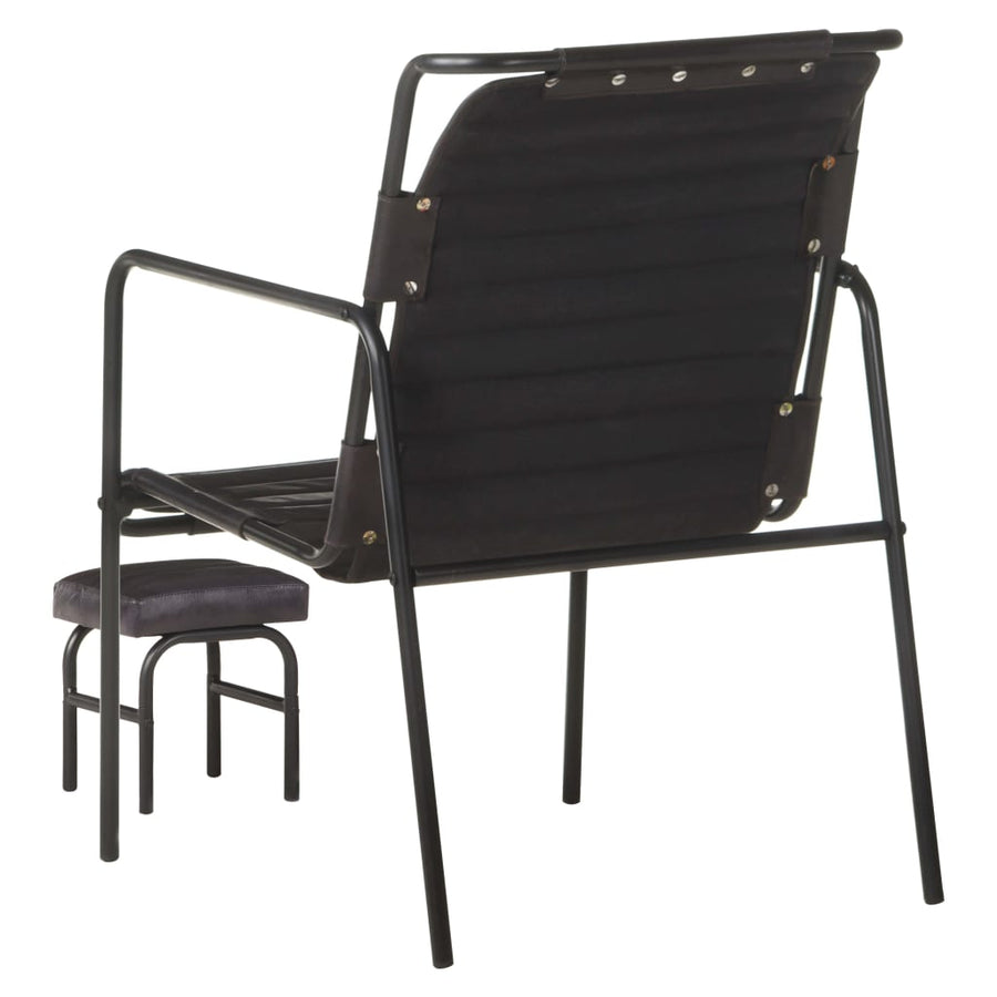 Relaxfauteuil Met Voetenbankje Echt Leer Zwart