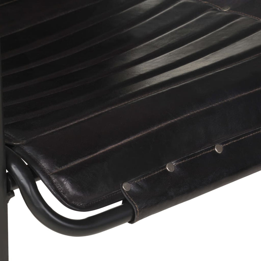Relaxfauteuil Met Voetenbankje Echt Leer Zwart