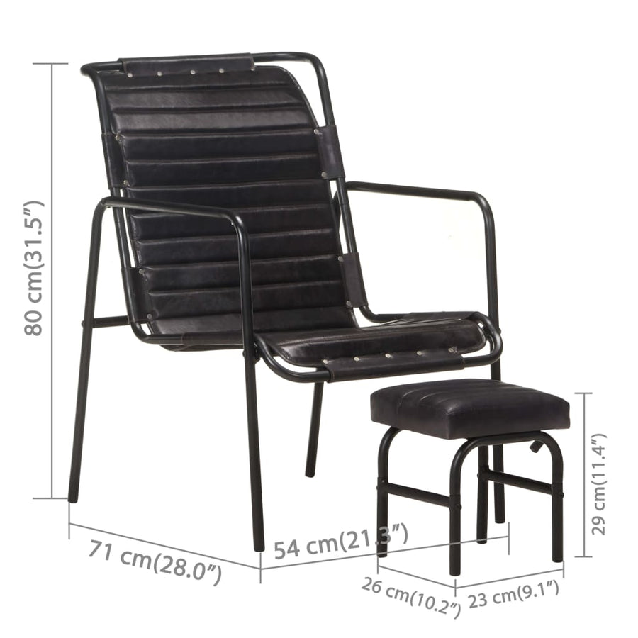 Relaxfauteuil Met Voetenbankje Echt Leer Zwart