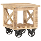 Side table on castors 40x40x42 cm rough mango wood