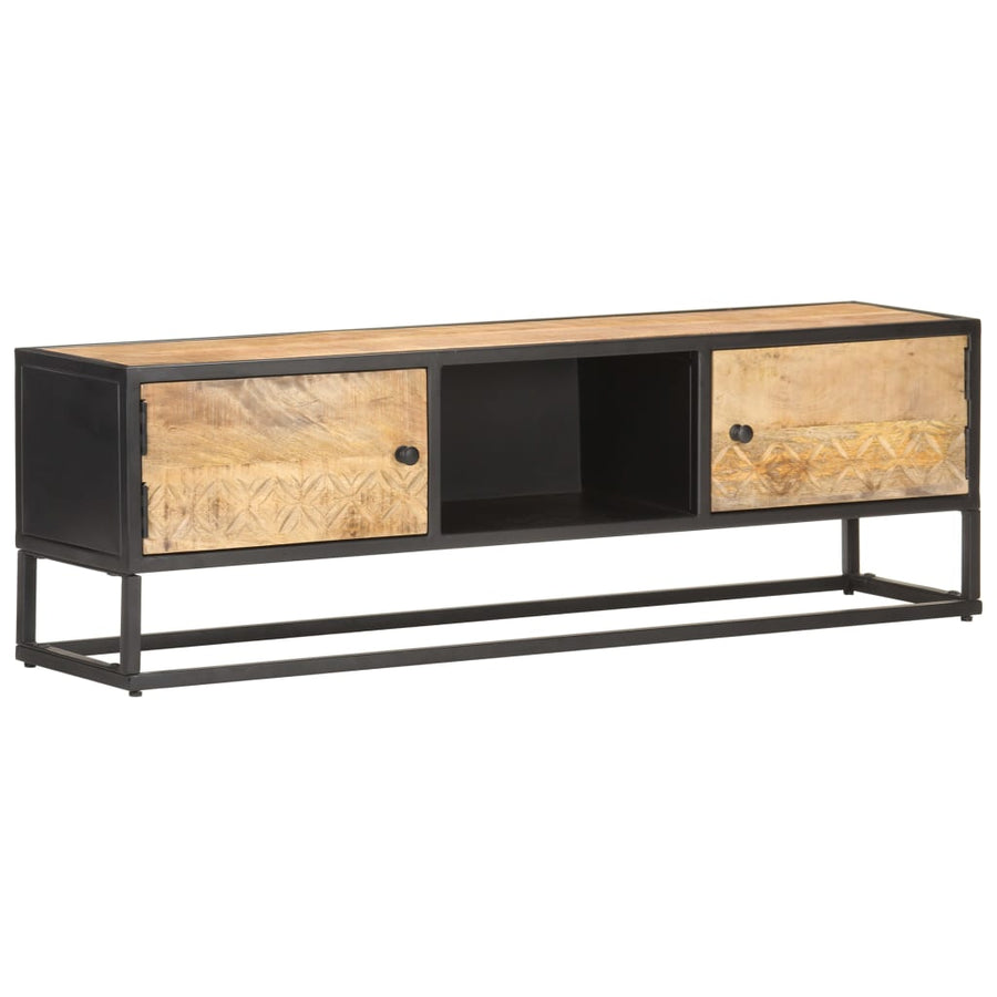 Tv-Meubel Met Bewerkte Deur Ruw Mangohout 130 x 30 x 40 cm