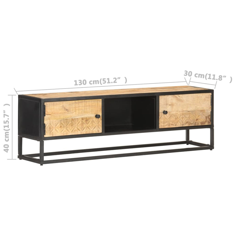 Tv-Meubel Met Bewerkte Deur Ruw Mangohout 130 x 30 x 40 cm