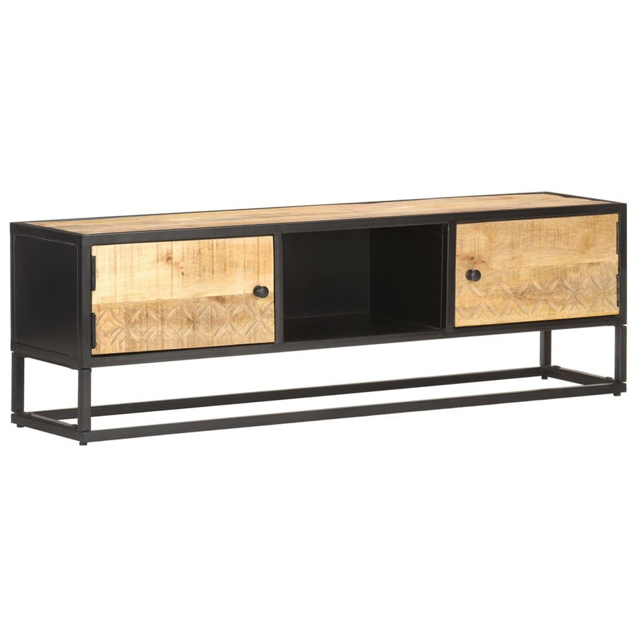 Tv-Meubel Met Bewerkte Deur Ruw Mangohout 130 x 30 x 40 cm