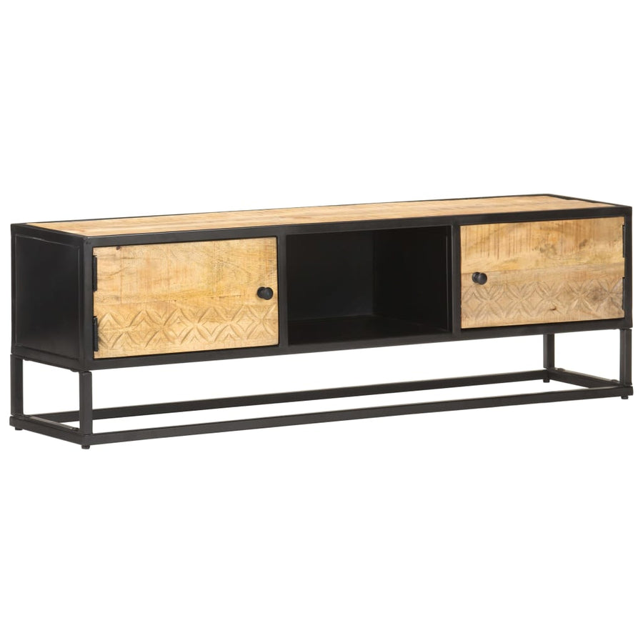 Tv-Meubel Met Bewerkte Deur Ruw Mangohout 130 x 30 x 40 cm