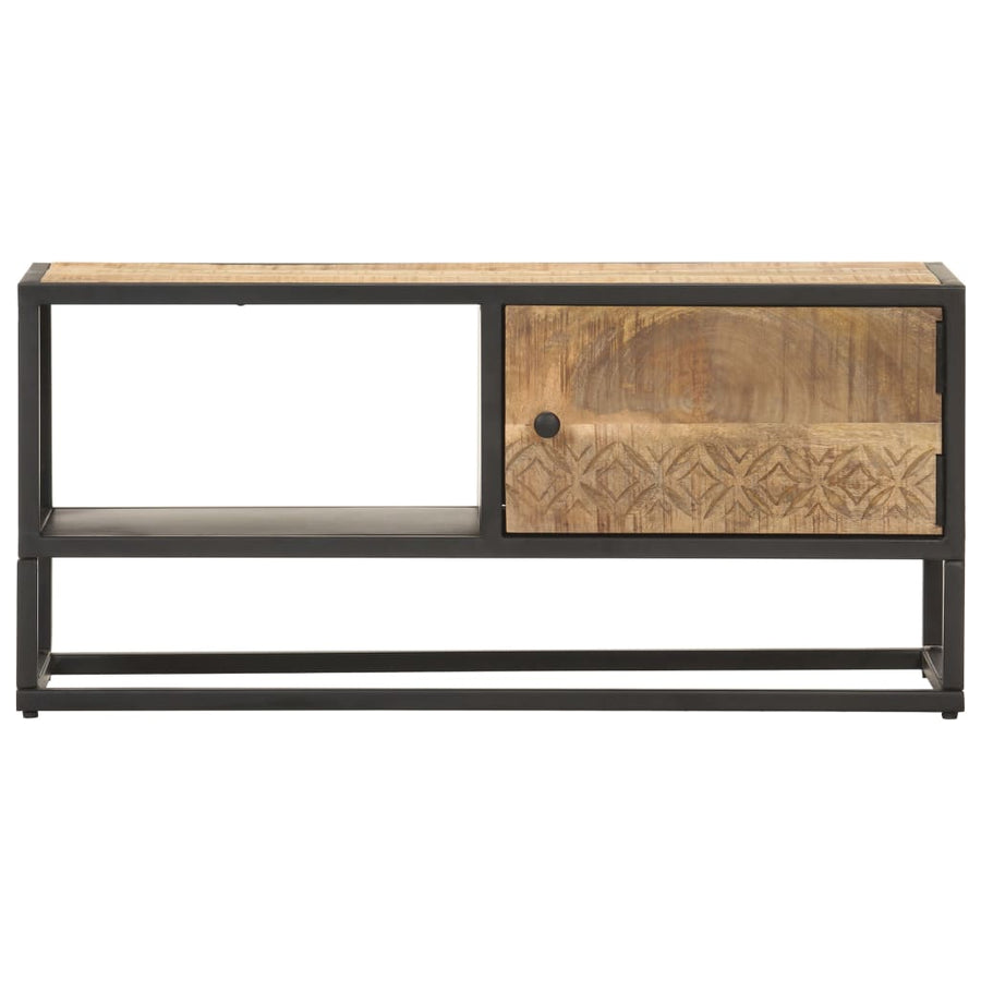 Tv-Meubel Met Bewerkte Deur Ruw Mangohout 90 x 30 x 40 cm