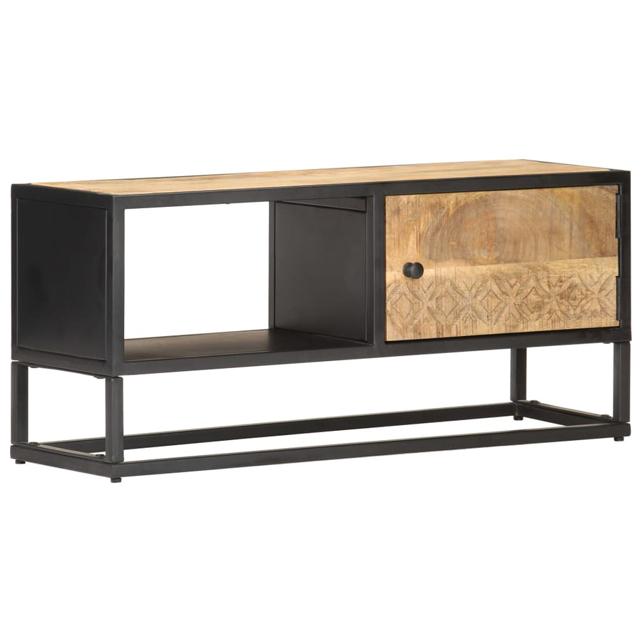 Tv-Meubel Met Bewerkte Deur Ruw Mangohout 90 x 30 x 40 cm