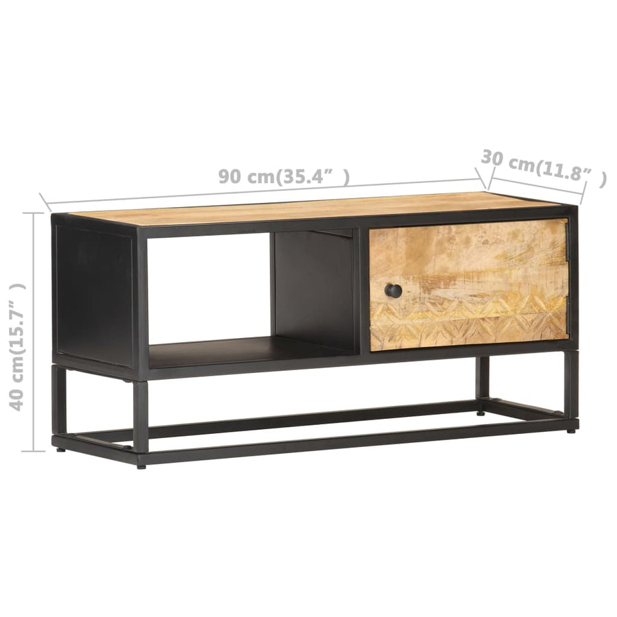 Tv-Meubel Met Bewerkte Deur Ruw Mangohout 90 x 30 x 40 cm