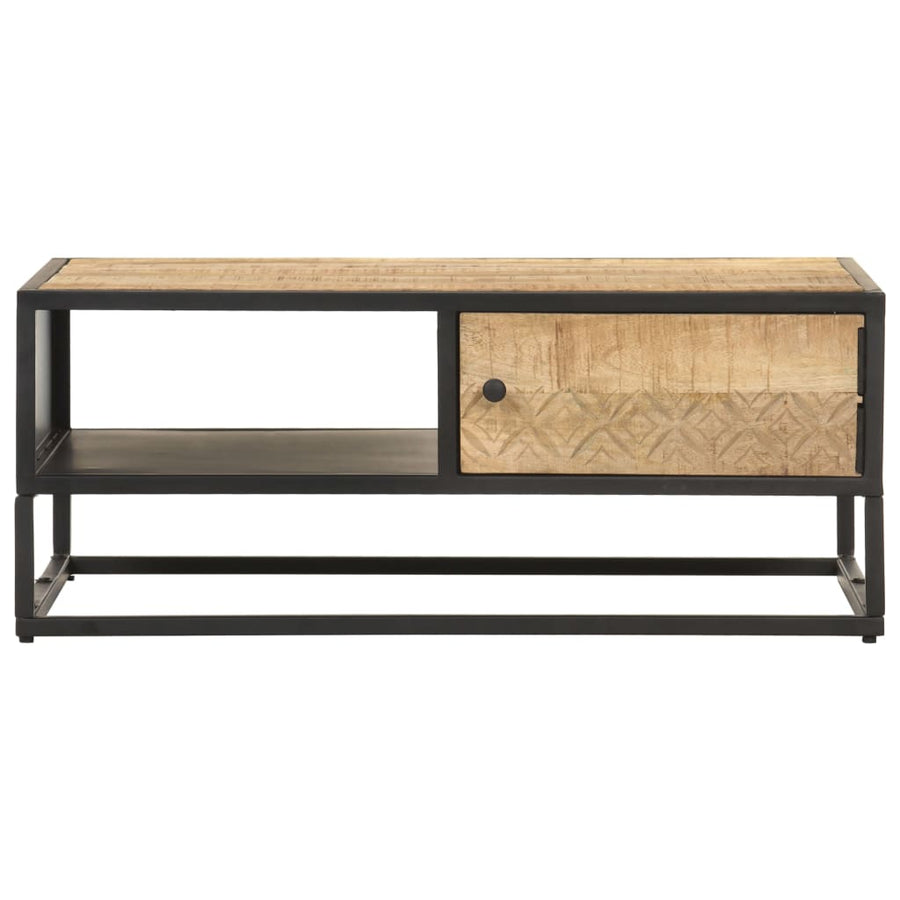 Salontafel Met Bewerkte Deur 90X55X36 Cm Ruw Mangohout