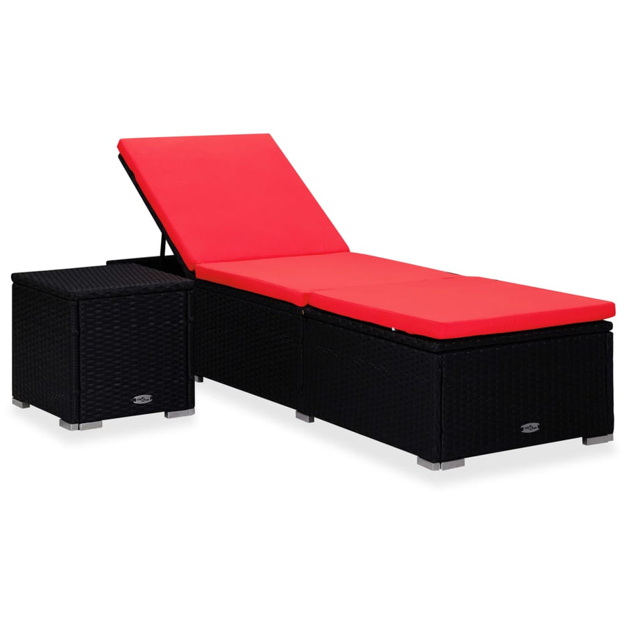 Ligbed Met Kussen En Theetafel Poly Rattan Rood