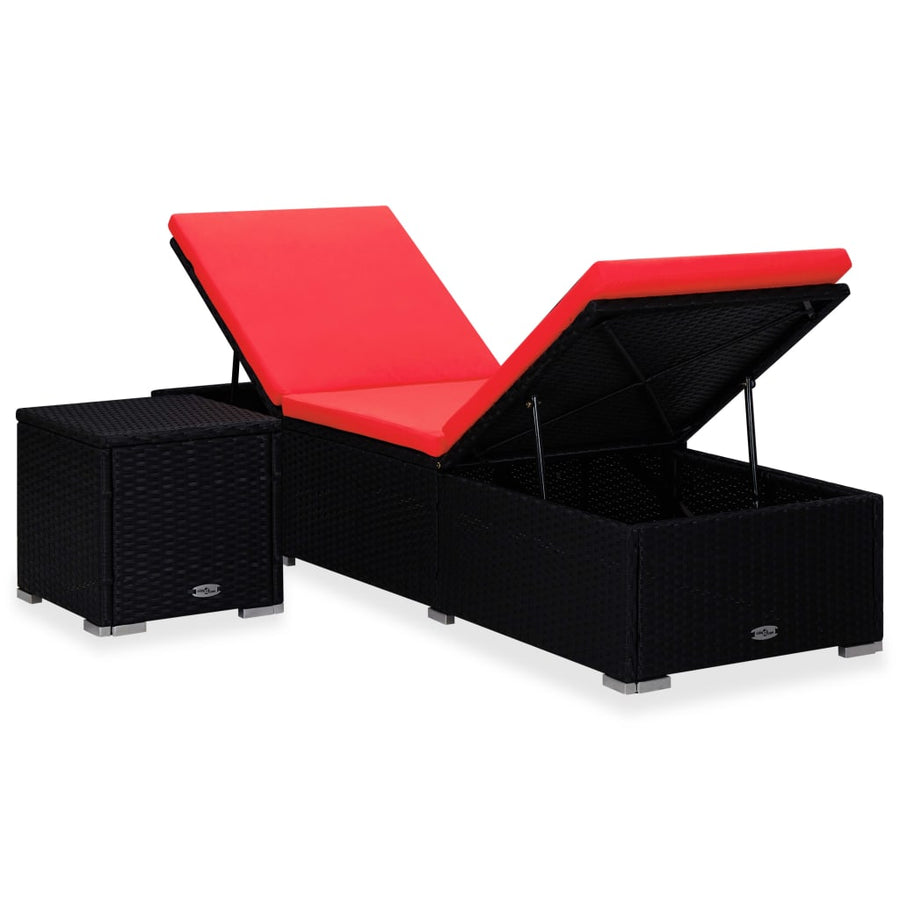 Ligbed Met Kussen En Theetafel Poly Rattan Rood