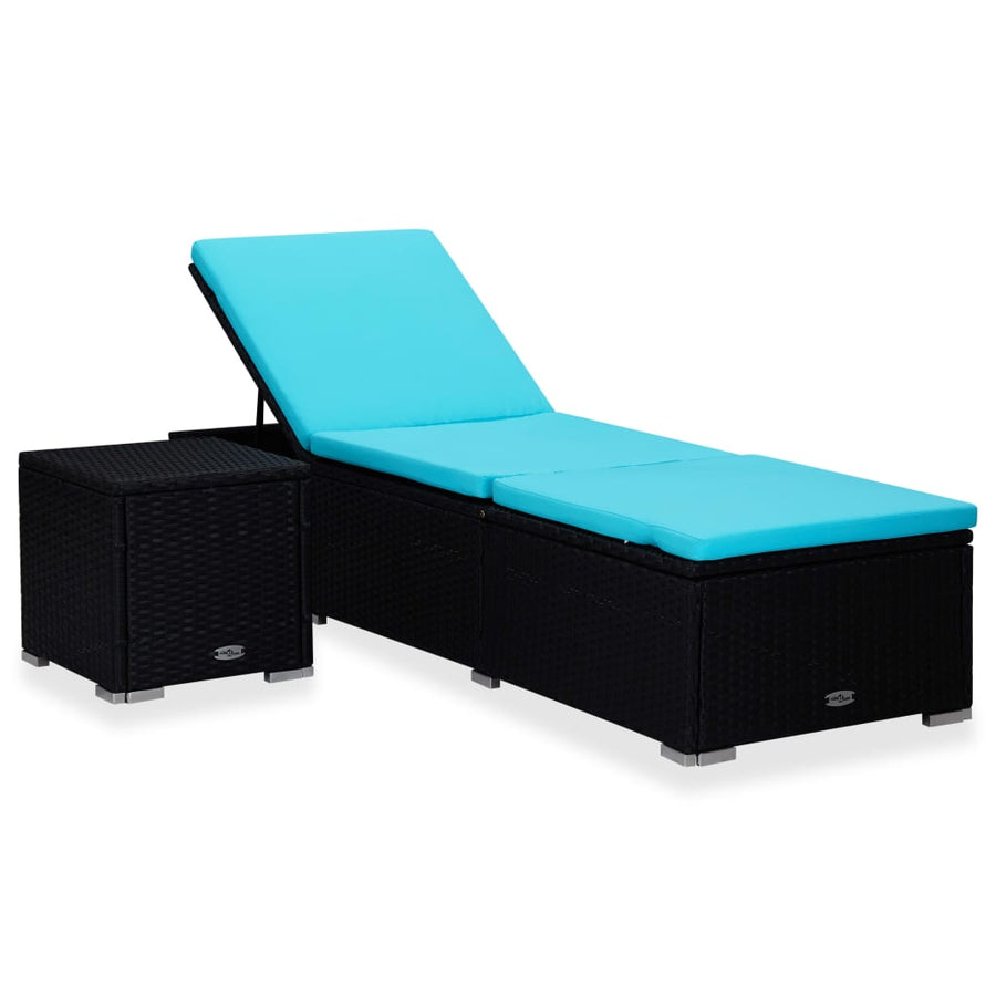 Ligbed Met Kussen En Theetafel Poly Rattan Blauw