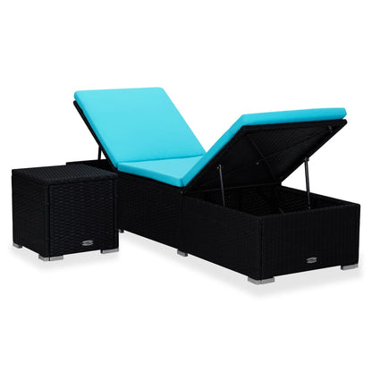 Ligbed Met Kussen En Theetafel Poly Rattan Blauw