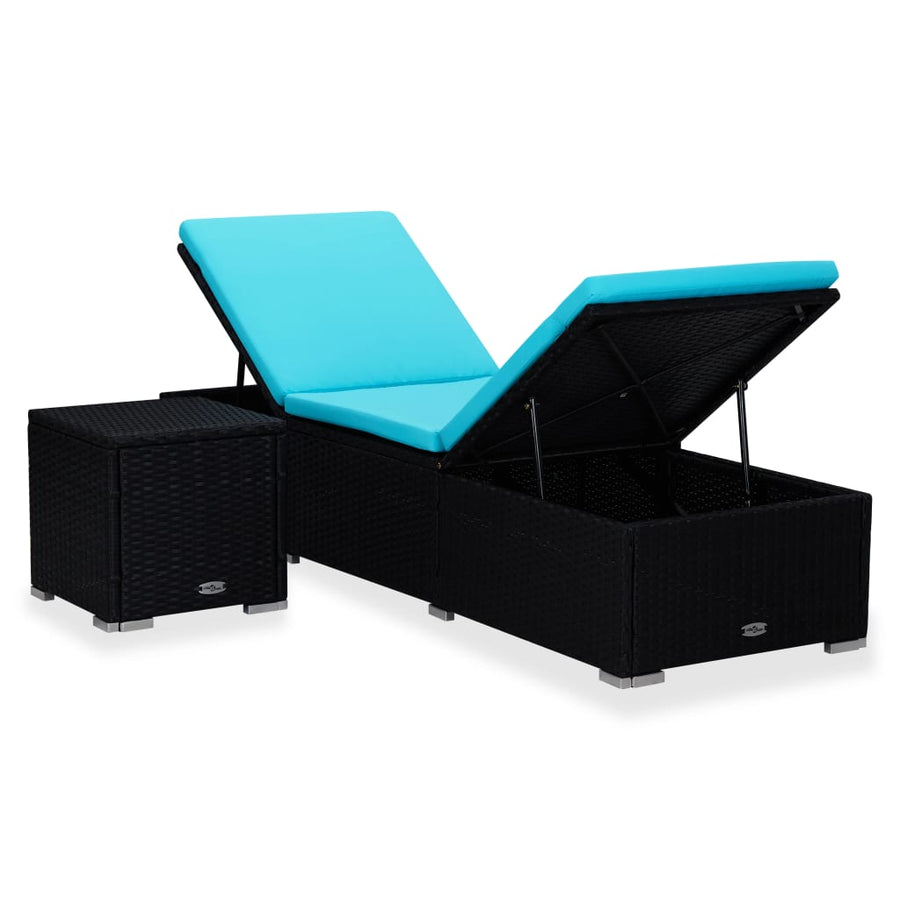 Ligbed Met Kussen En Theetafel Poly Rattan Blauw