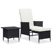 Loungeset 2-delig poly rattan zwart met kussens