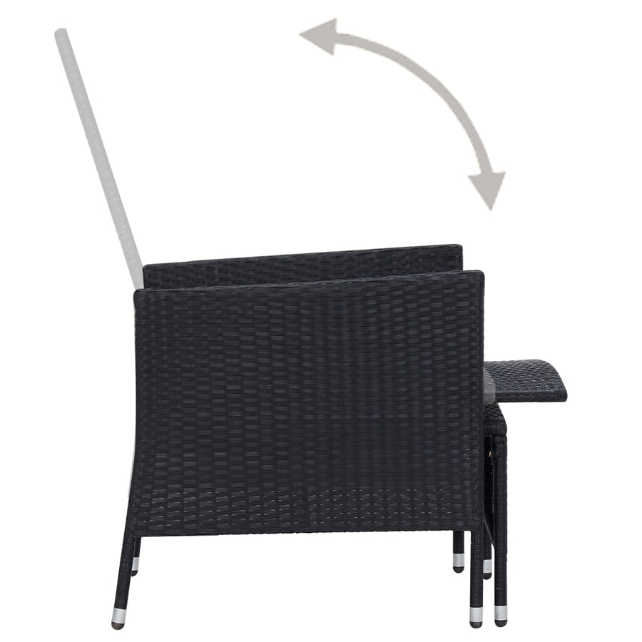 -Delige Loungeset Met Kussens Poly Rattan Zwart