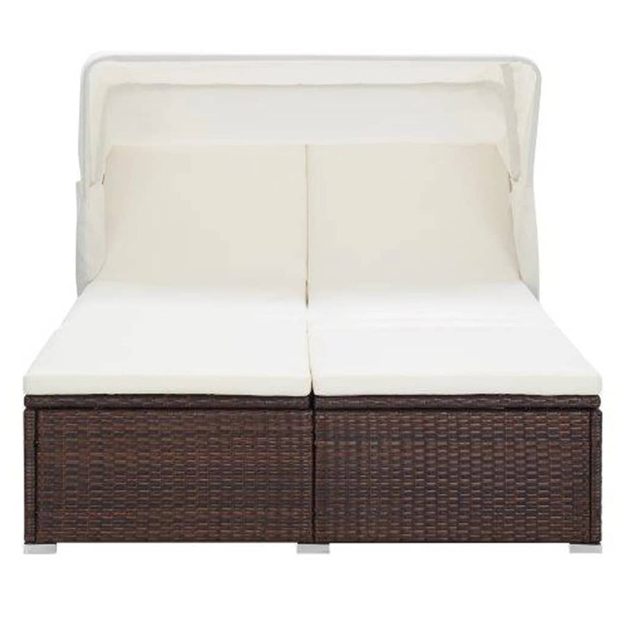 Ligbed Met Kussen 2-Persoons Poly Rattan Bruin