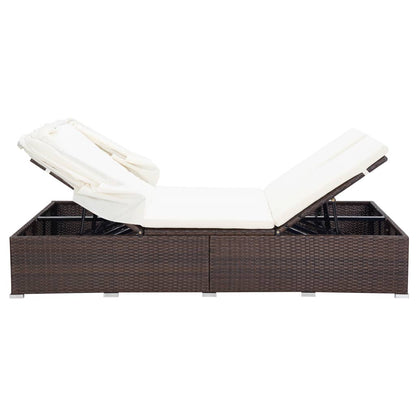Ligbed Met Kussen 2-Persoons Poly Rattan Bruin