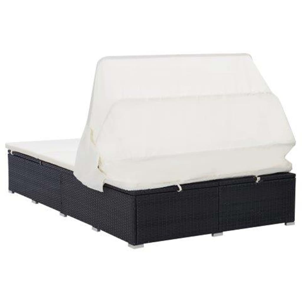 Ligbed Met Kussen 2-Persoons Poly Rattan Zwart