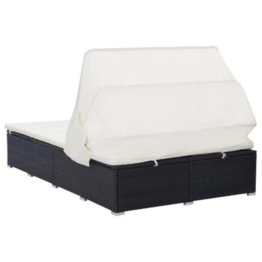 Ligbed Met Kussen 2-Persoons Poly Rattan Zwart