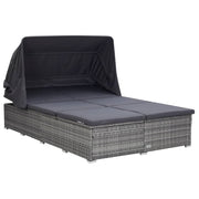 Sun lounger with cushion 2-person poly rattan grey