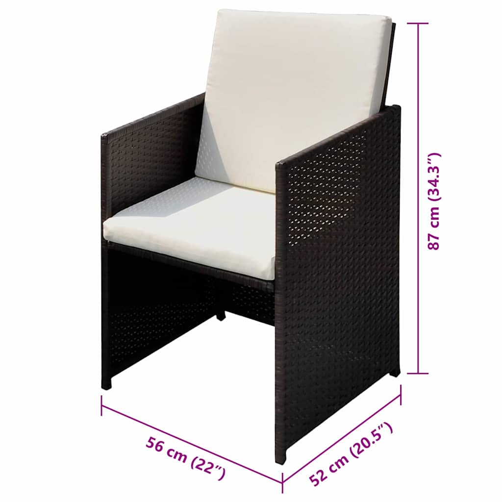 Tuinstoelen 3 pcs Bruin 56 x 52 x 87 cm Poly riet