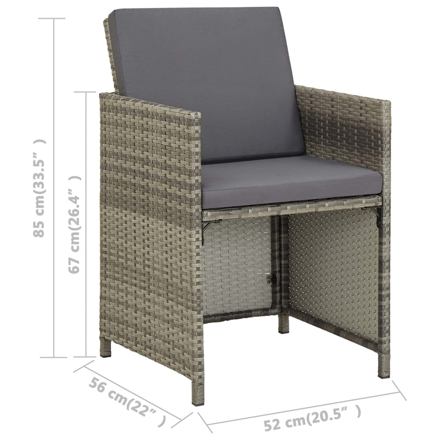 Tuinstoelen 2 st met kussens poly rattan grijs