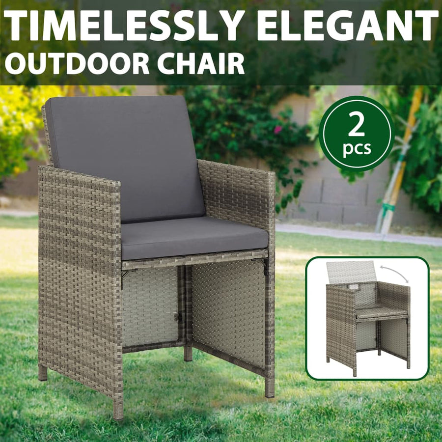 Tuinstoelen 2 st met kussens poly rattan grijs