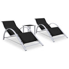 Ligbedden set 2 stuks met tafel aluminium zwart