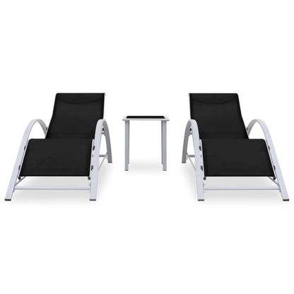 Ligbedden 2 St Met Tafel Aluminium Zwart