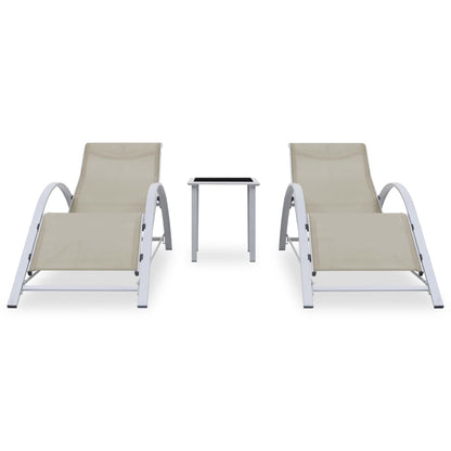 Ligbedden 2 St Met Tafel Aluminium Crèmekleurig