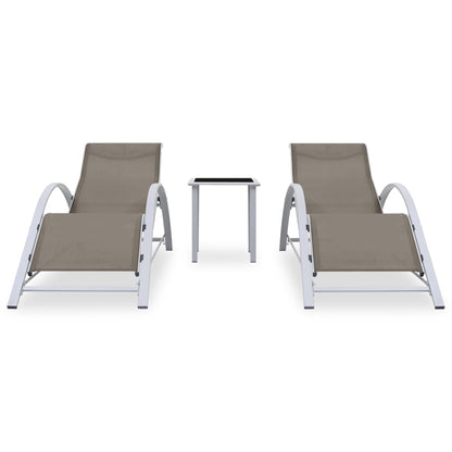 Ligbedden 2 St Met Tafel Aluminium Taupekleurig