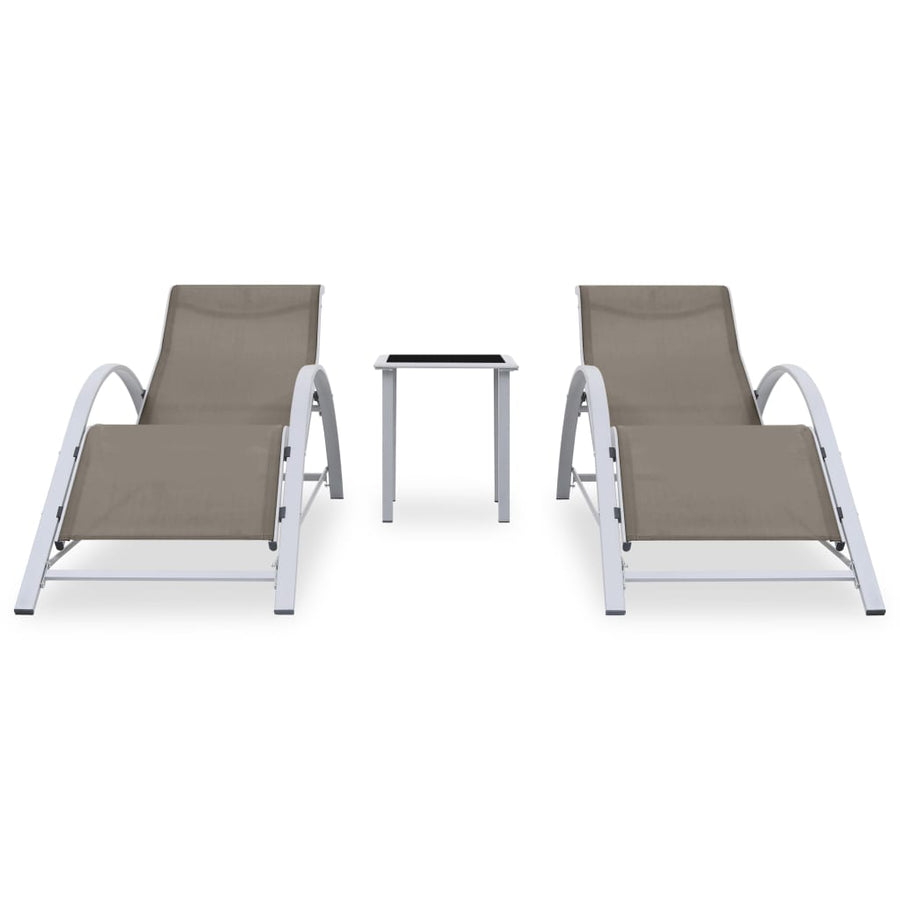Ligbedden 2 St Met Tafel Aluminium Taupekleurig