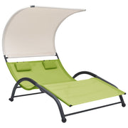 Double sun lounger with canopy, green textile