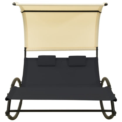 Ligbed Tweepersoons Met Luifel Textileen Kleurig Zwart en crème