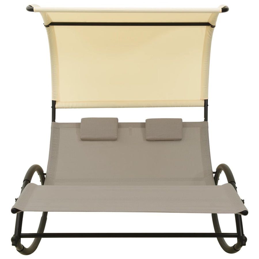 Ligbed Tweepersoons Met Luifel Textileen Taupe En Crèmekleurig taupe and cream