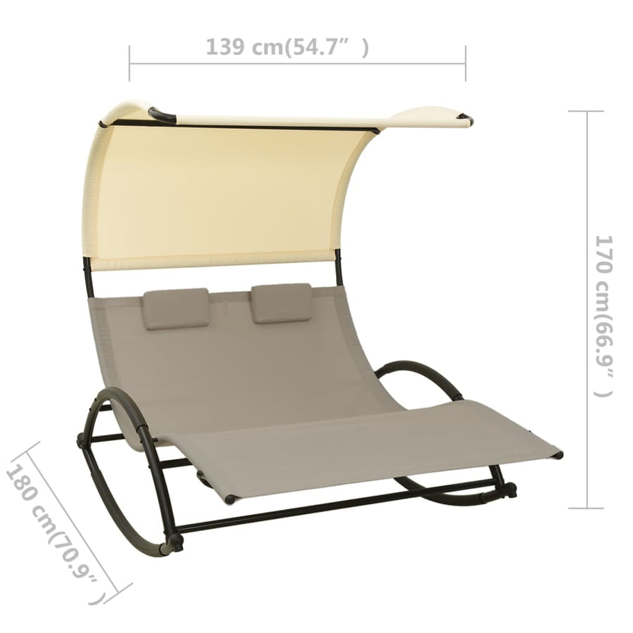 Ligbed Tweepersoons Met Luifel Textileen Taupe En Crèmekleurig taupe and cream