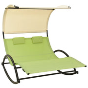 Double sunbed with canopy, textilene green and cream