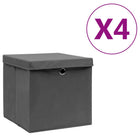 Storage boxes with lid 4 pcs 28x28x28 cm black