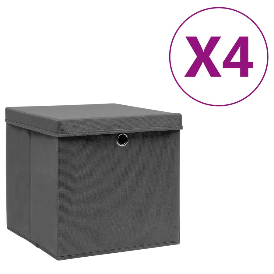 Opbergboxen Met Deksel 28X28X28 Cm Zwart 4 Grijs met deksels