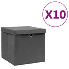Storage boxes with lid 10 pcs 28x28x28 cm grey