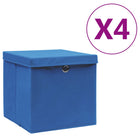 Storage boxes with lid 4 pcs 28x28x28 cm blue