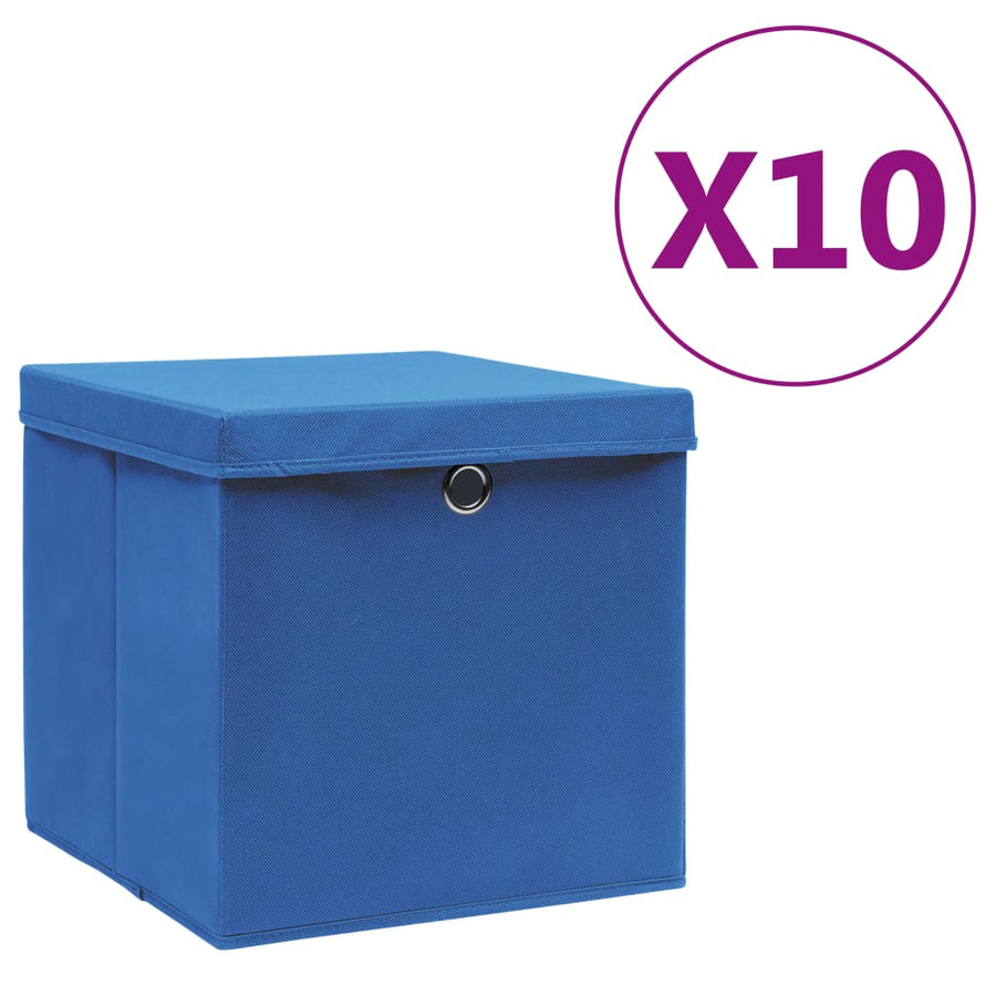 Opbergboxen Met Deksel 4 St 28X28X28 Cm Blauw 10 Blauw met deksels