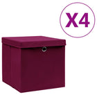 Storage boxes with lid 4 pcs 28x28x28 cm dark red