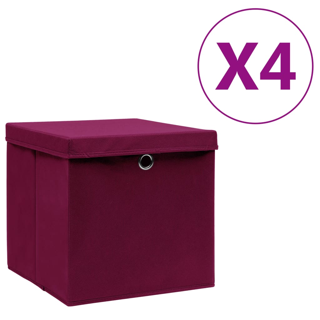 Opbergboxen Met Deksel 4 St 28X28X28 Cm Donkerrood 1 Donkerrood met deksels