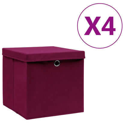 Opbergboxen Met Deksel 4 St 28X28X28 Cm Donkerrood 1 Donkerrood met deksels