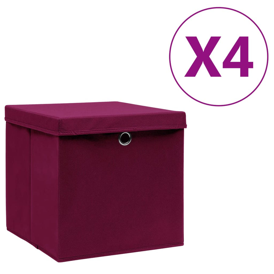 Opbergboxen Met Deksel 4 St 28X28X28 Cm Donkerrood 1 Donkerrood met deksels